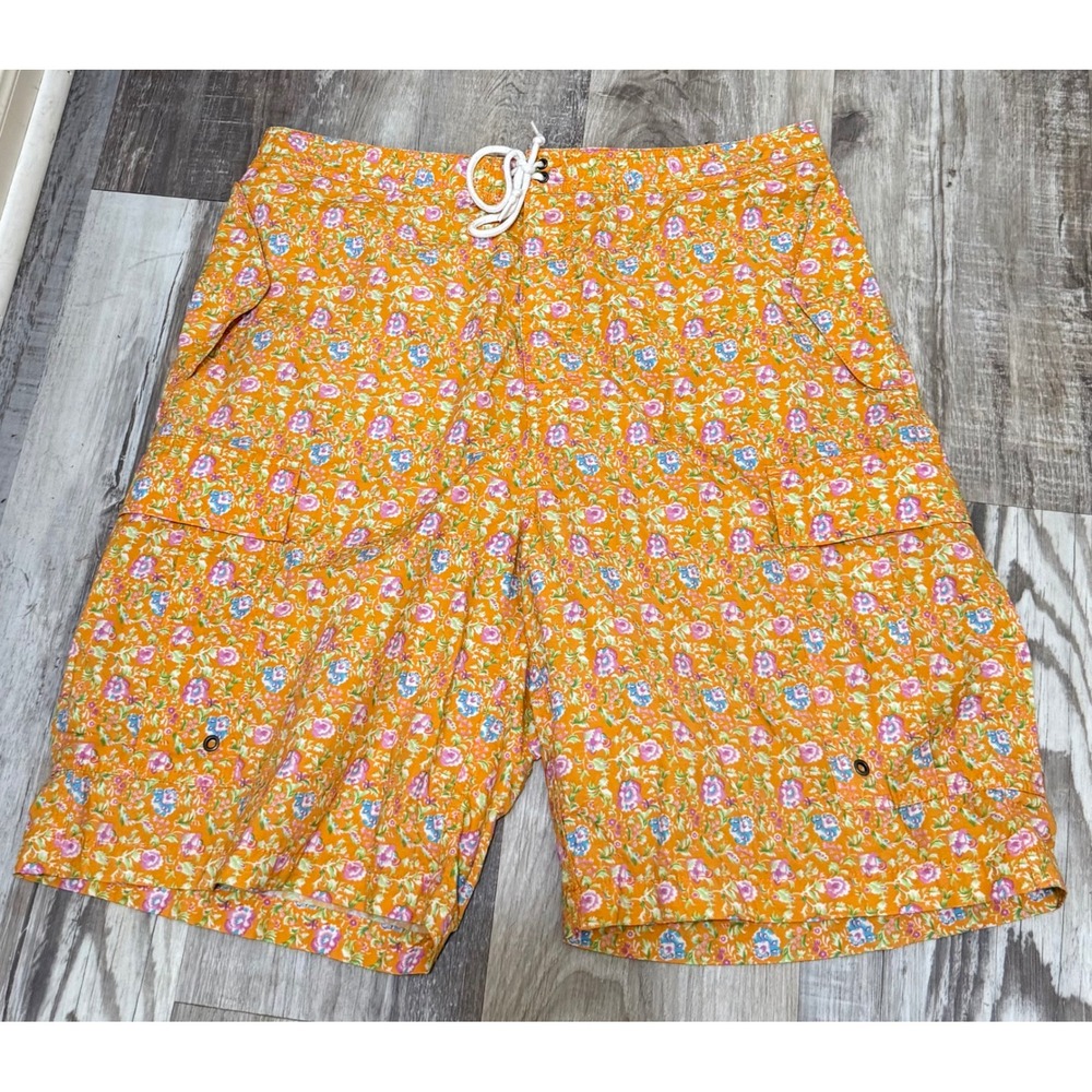 Polo Ralph Lauren Mens Orange Floral Cargo Swim Trunks Shorts Size 36‎ RN41381